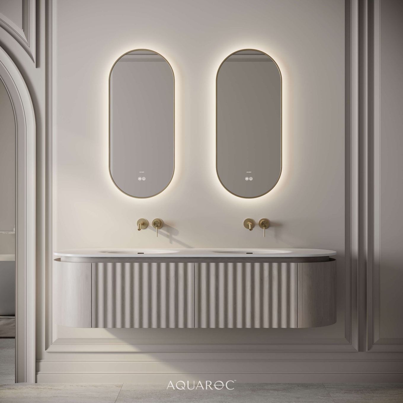 Belgravia Vanity Unit & Double Stone Basin 1600mm Sabbia Grigio Oak